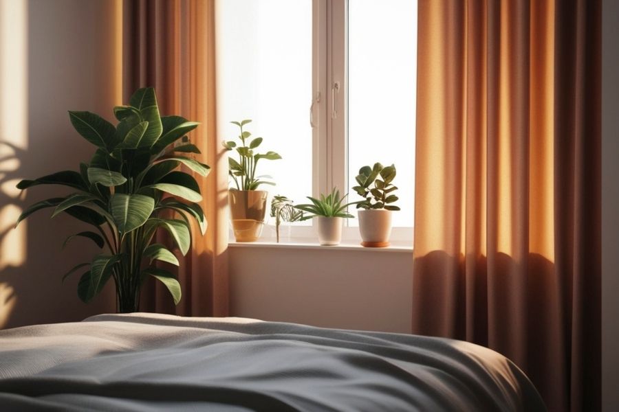 חדר שינה עם וילון sunless